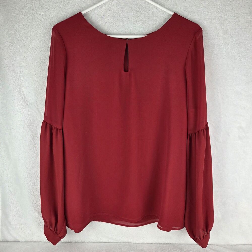 Express‎ Women's Large Red Balloon Sleeve Keyhole Blouse NWT